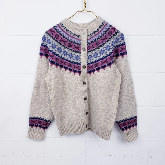 Vintage 1980s Eddie Bauer Fair Isle Nordic Wool Blend Sweater Size Medium - Picture 2 of 9